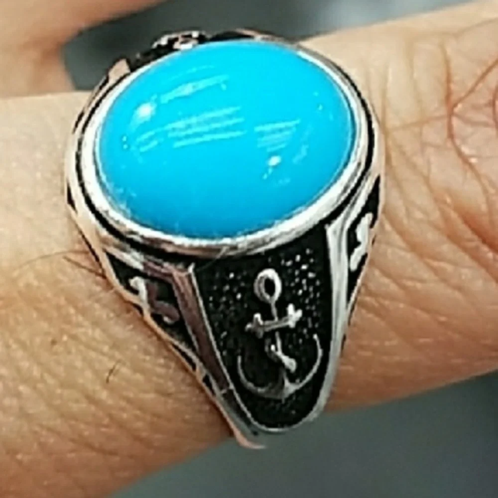 14k Gold plated men's Ring Band Blue